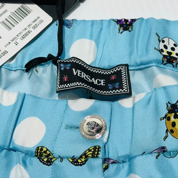 Versace Pants IT 40 US 4 Blue Butterflies Polka Dot Silk Wide-Leg NWT $1,825 - Picture 12 of 16